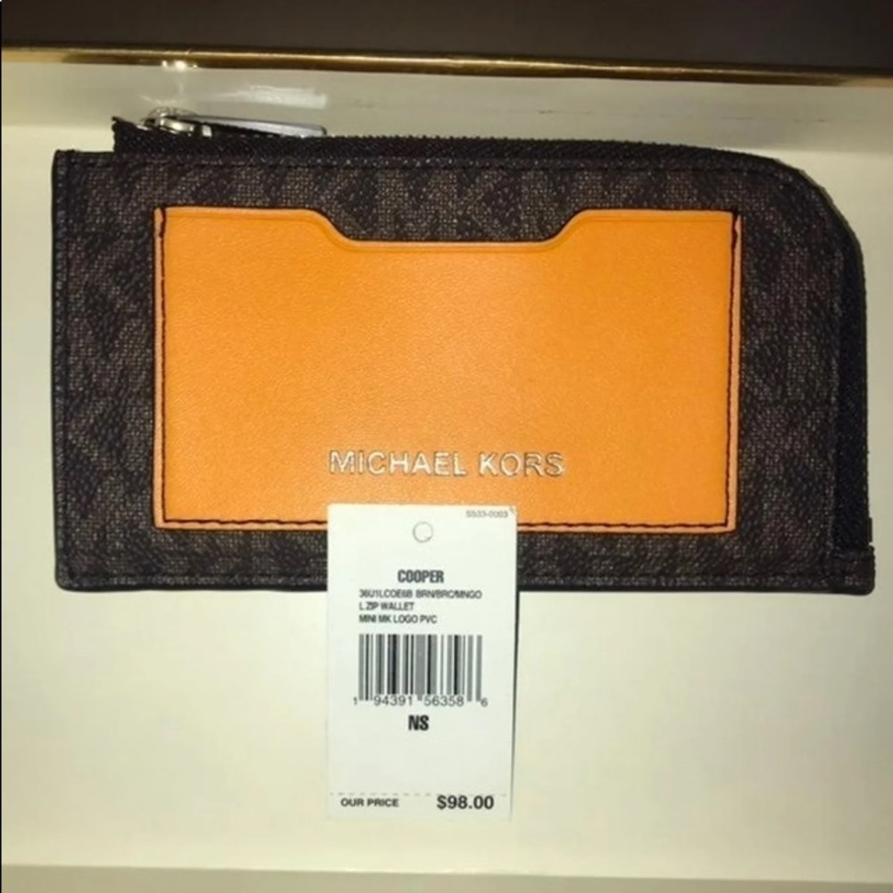 Michael Kors Cooper Brown/Mango Zip Card Case